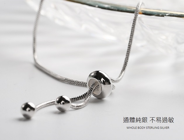 925純銀-清新簡約文藝風-可調節圓珠抽拉蛇骨手鍊 5